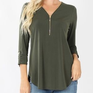 ITY FRONT ZIP-UP 3/4 SLEEVE TOP